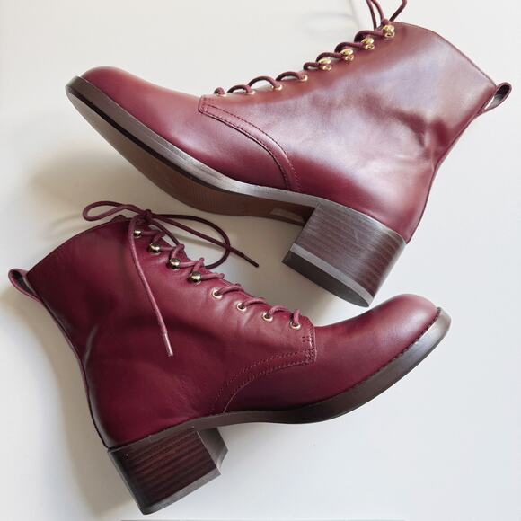 NWOT Madewell Rusted Burgundy Leather Lace Up Patti Boots Size 9 - Picture 4 of 7